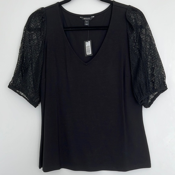 RW&Co. Black shirt with lace sleeves - Size Medium - Picture 1 of 4